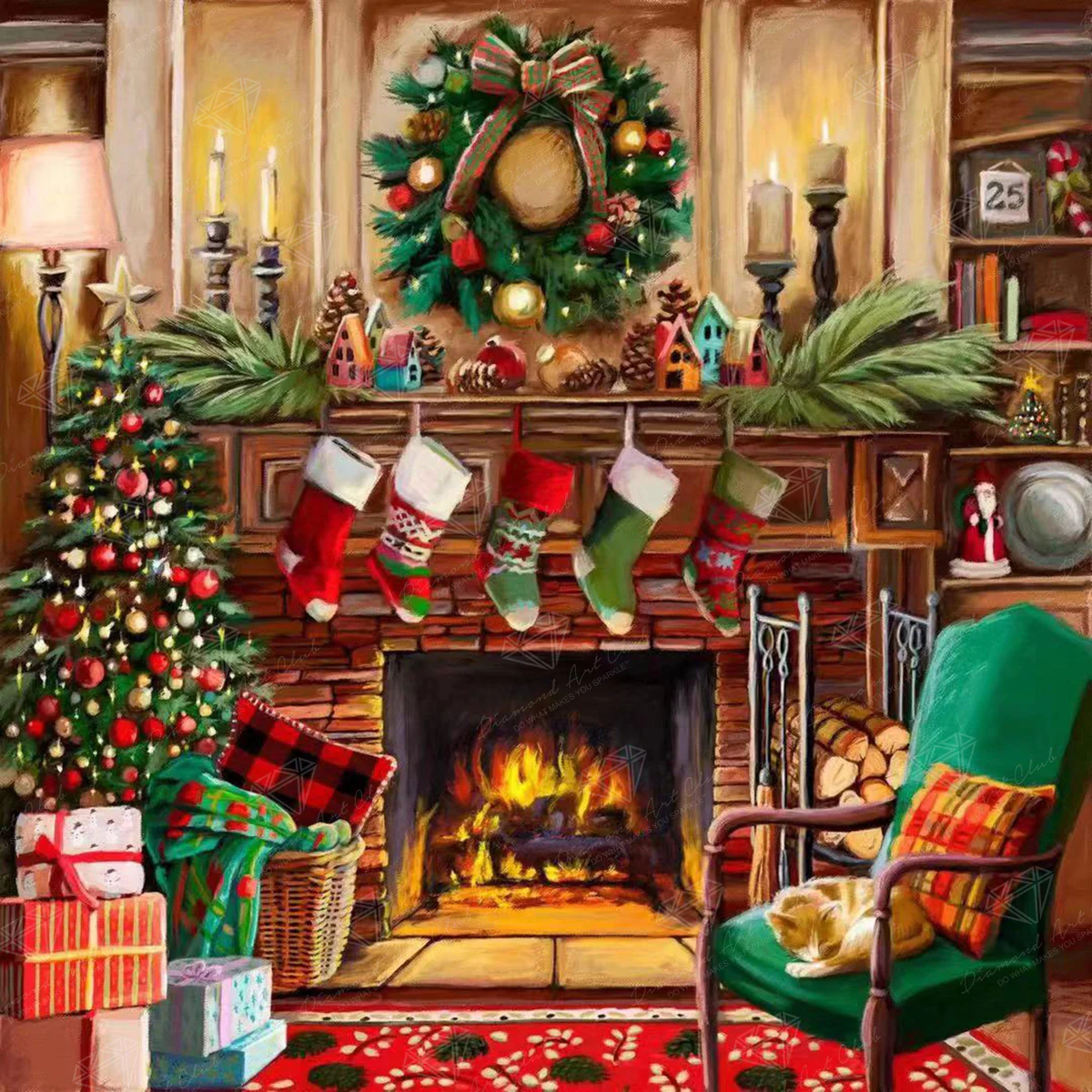 diamond art club christmas fireplace painting kit