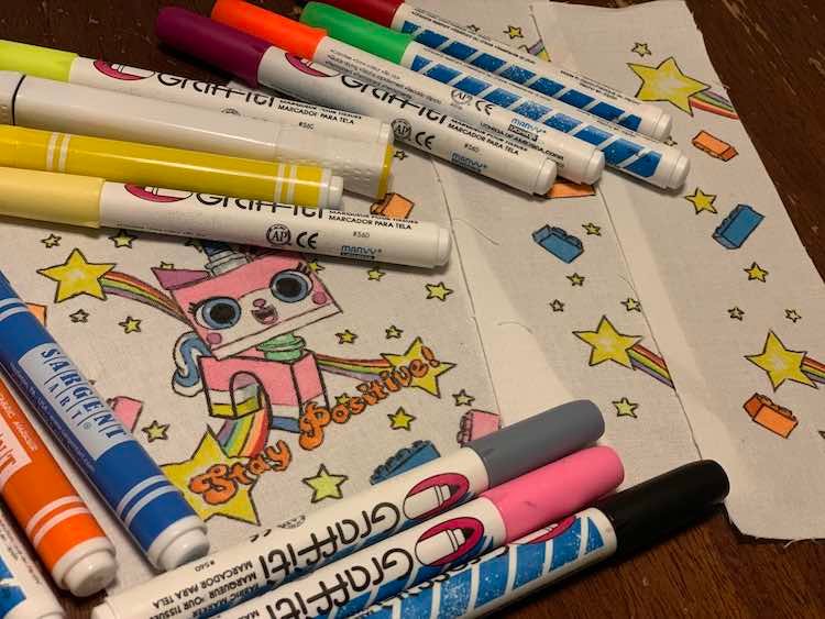 Colorful Joann fabric markers in various tip sizes for decorating fabric projects